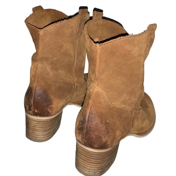 SUNDANCE Catalog LEANN Cognac Brown Distressed Western Ankle Boots Size 41 - Picture 3 of 5